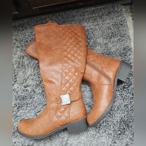 St Johns Bay Riding Boots Cognac Tall Brown Side Zipper Buckle New Size 6.5